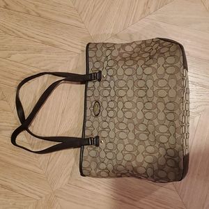 Coach brown taupe logo tote